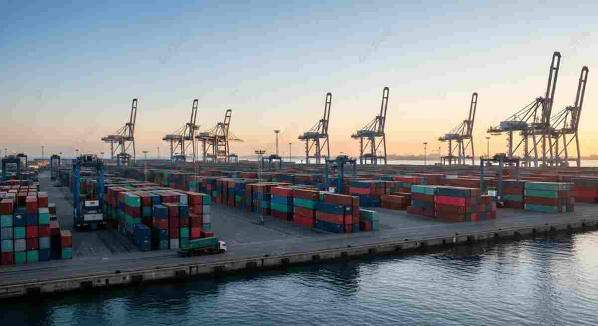 pngtree-container-ship-terminal-with-cranes-and-stacked-cargo-containers-at-sunrise-image_20409378